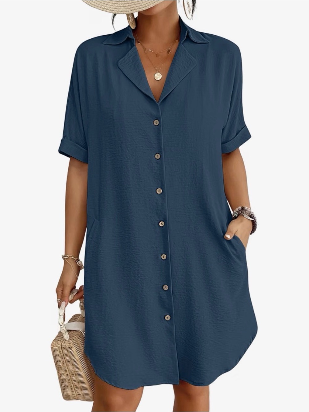 Women Bathing Suit Cover Up Button Down Short Sleeve Beach Shirt
